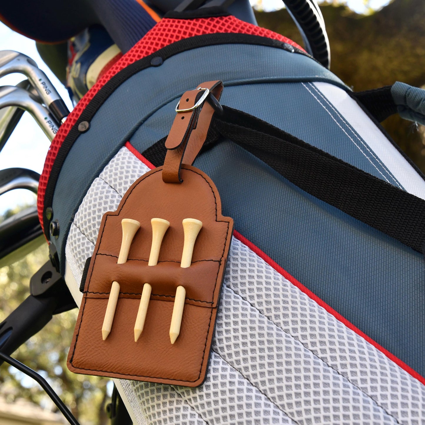 a close up of a backpack with a tag on it
