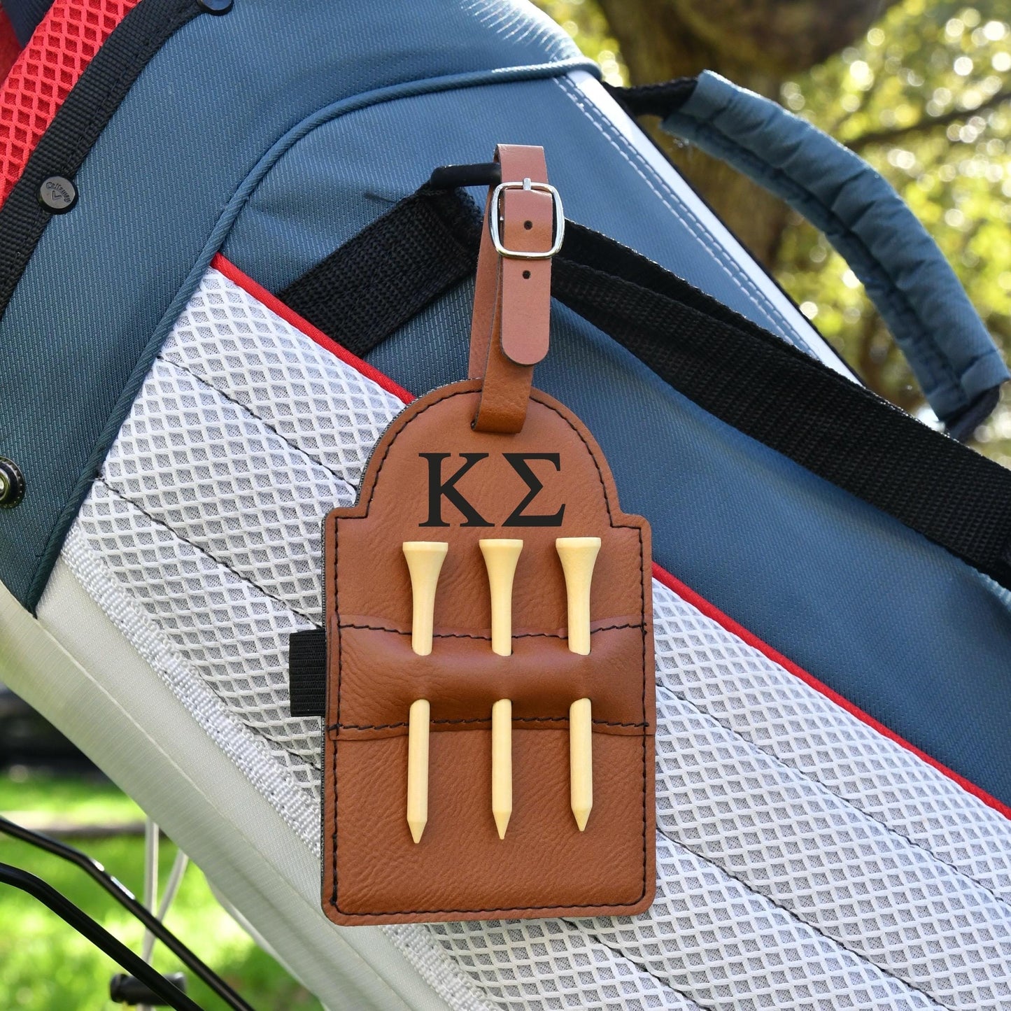 Kappa Sigma Leather Golf Tee Holder | ΚΣ Fraternity Golf Gear | Greek Life Gift | Custom Golf Accessories + 3 Free Golf Tees Included