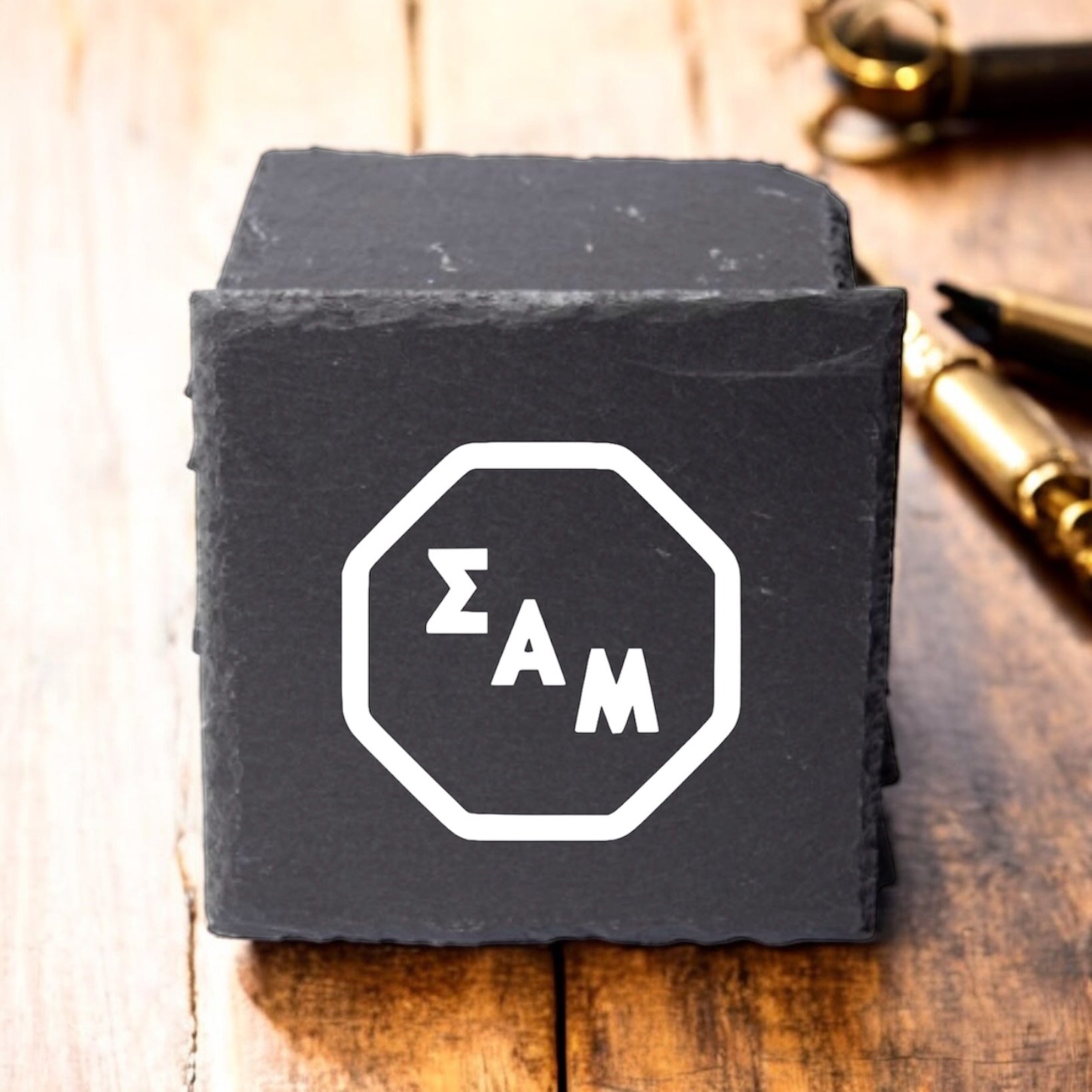 Sigma Alpha Mu (ΣΑΜ) Slate Coasters (4)