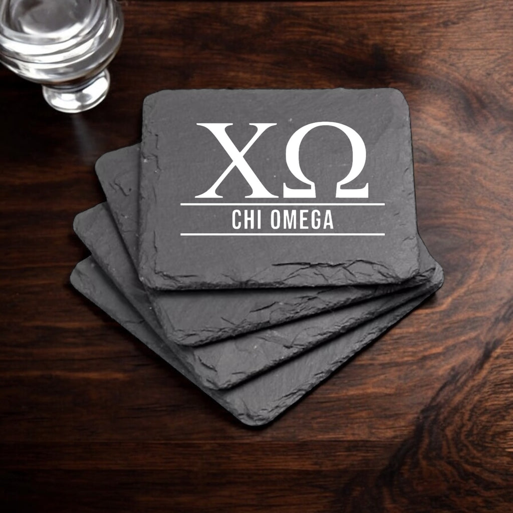 Chi Omega (ΧΩ) Slate Coasters (4)