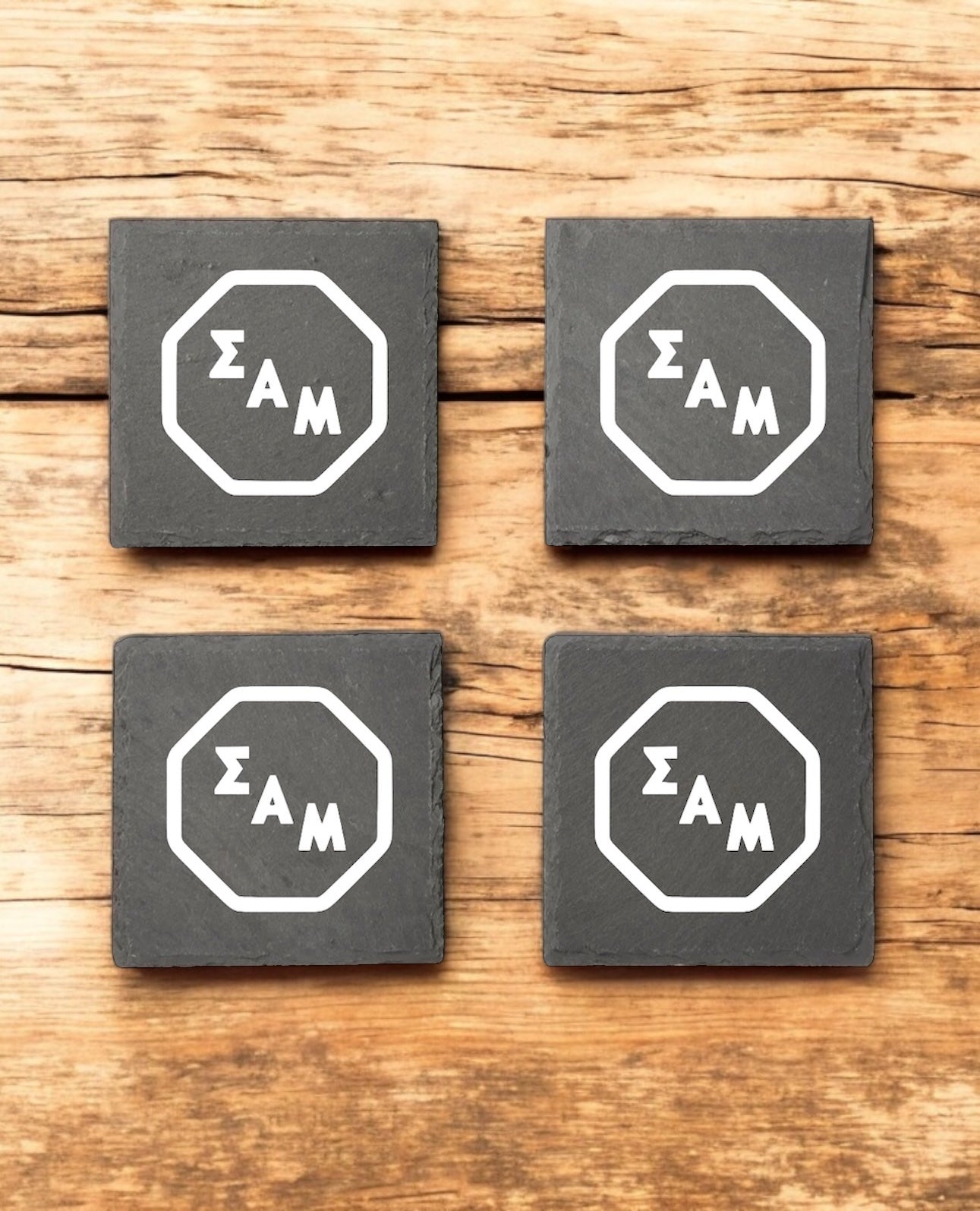 Sigma Alpha Mu (ΣΑΜ) Slate Coasters (4)