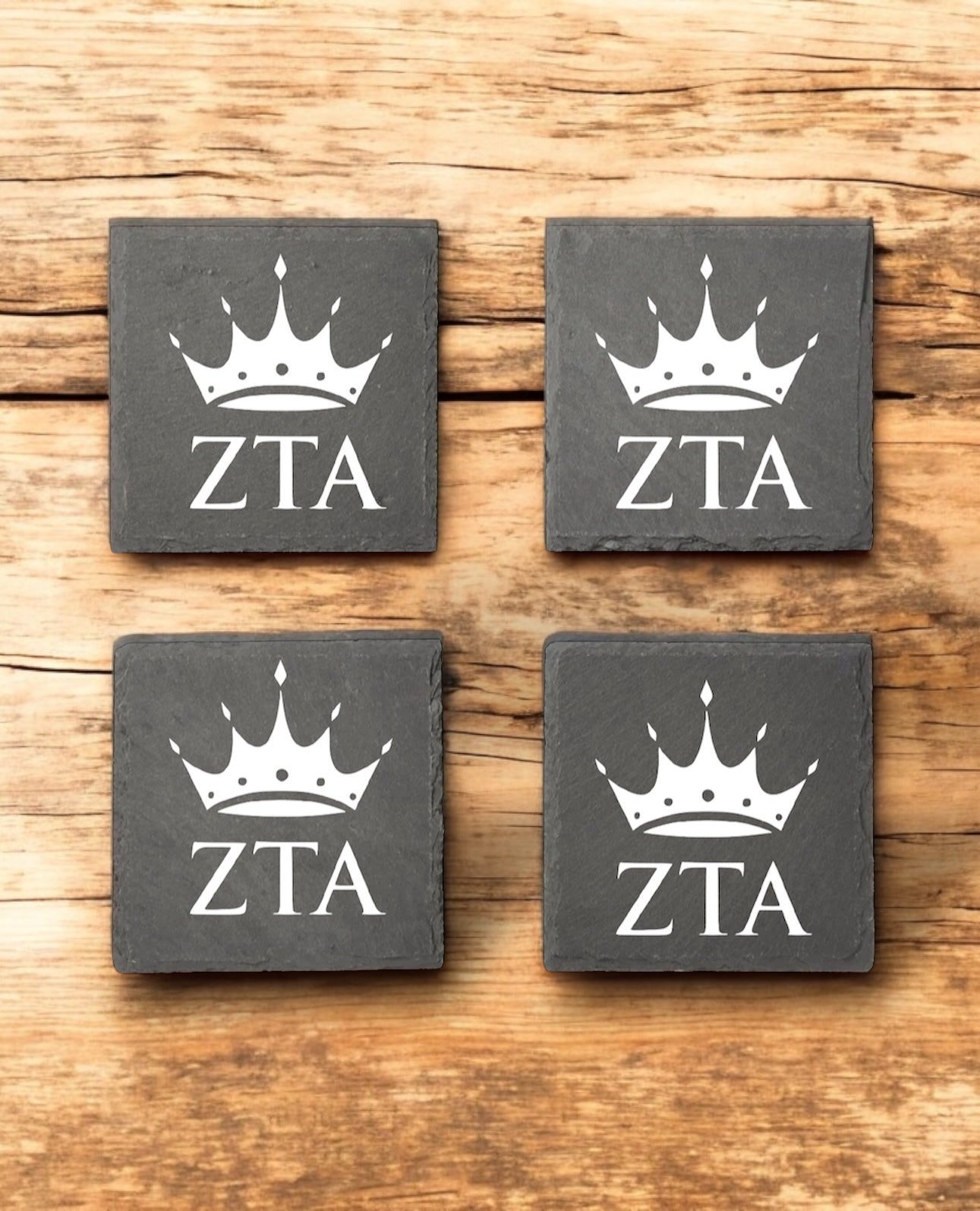 Zeta Tau Alpha (ZTA) Slate Coasters (4)