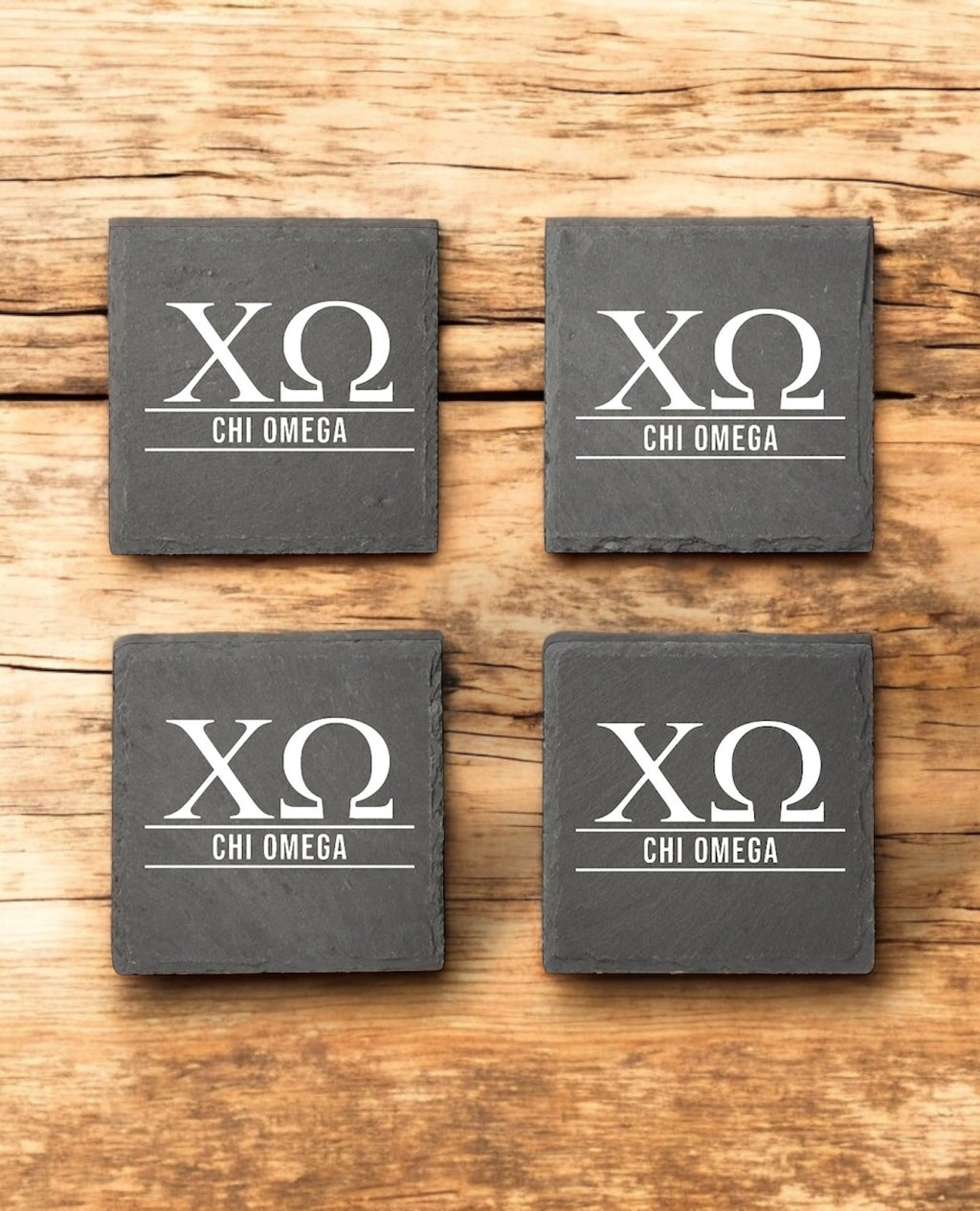 Chi Omega (ΧΩ) Slate Coasters (4)