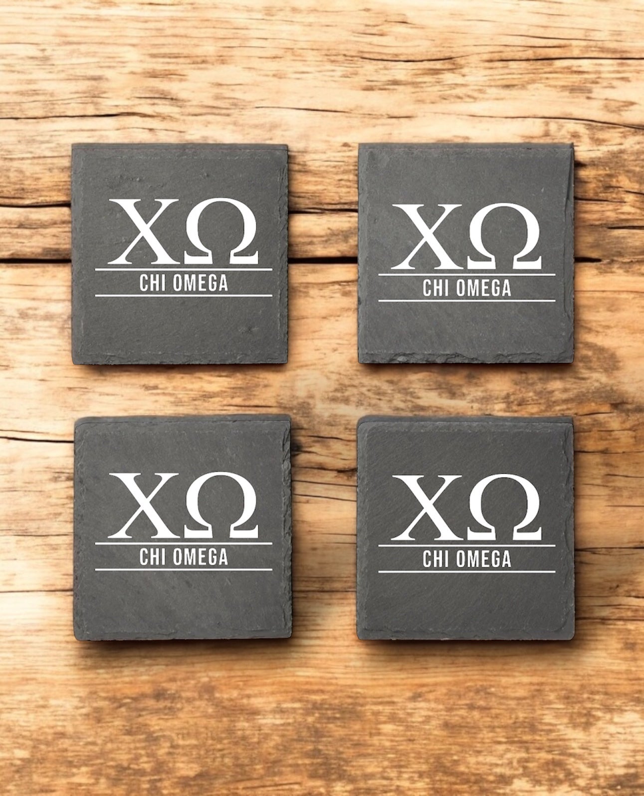 Chi Omega (ΧΩ) Slate Coasters (4)