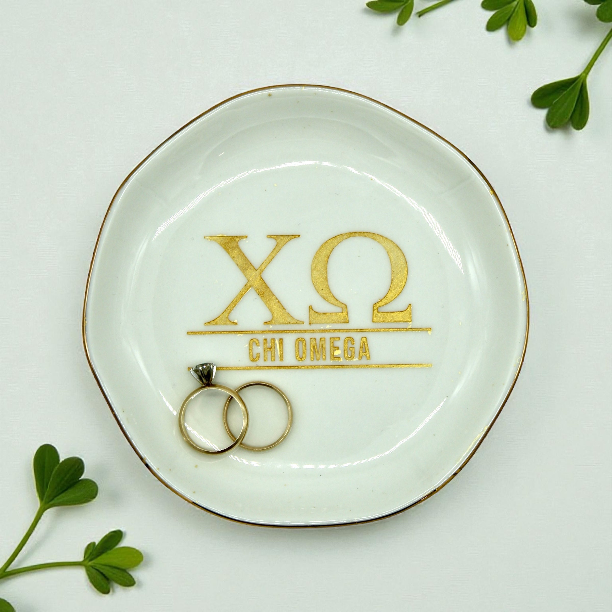 Sorority Ceramic Ring Dish with Gold Trim