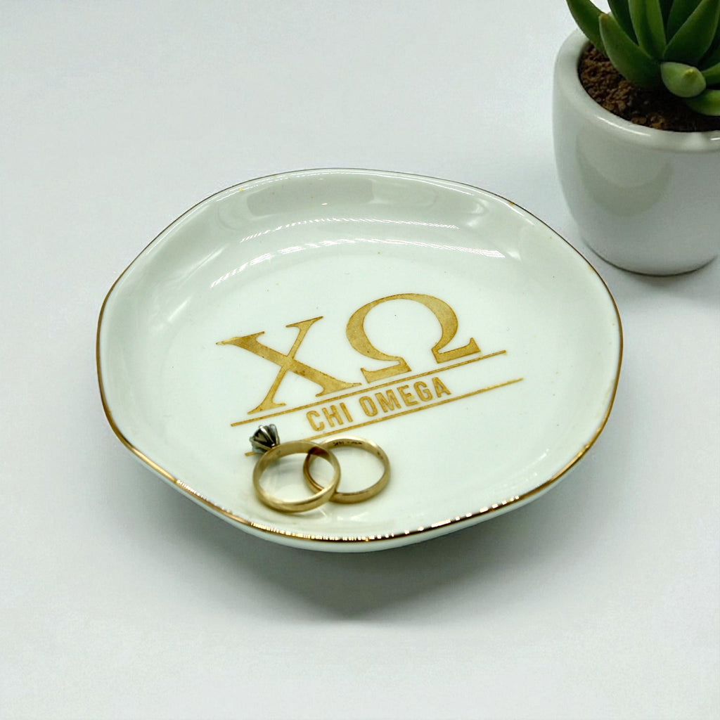 Sorority Ceramic Ring Dish with Gold Trim