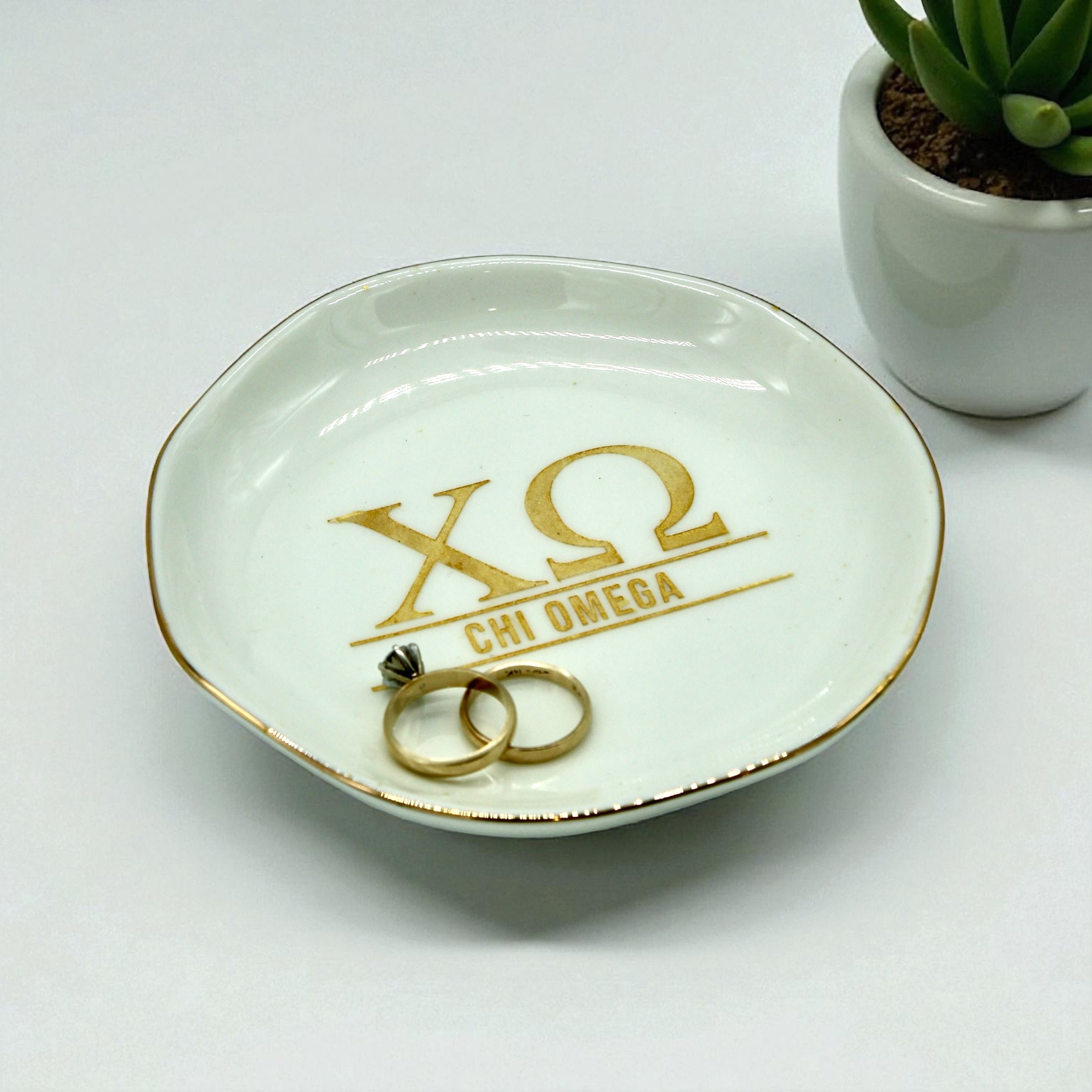 Sorority Ceramic Ring Dish with Gold Trim