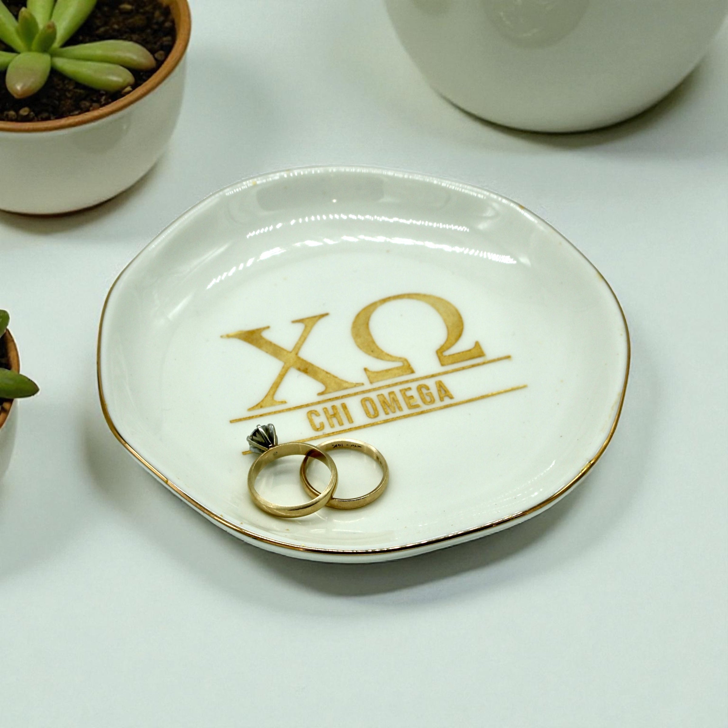 Sorority Ceramic Ring Dish with Gold Trim