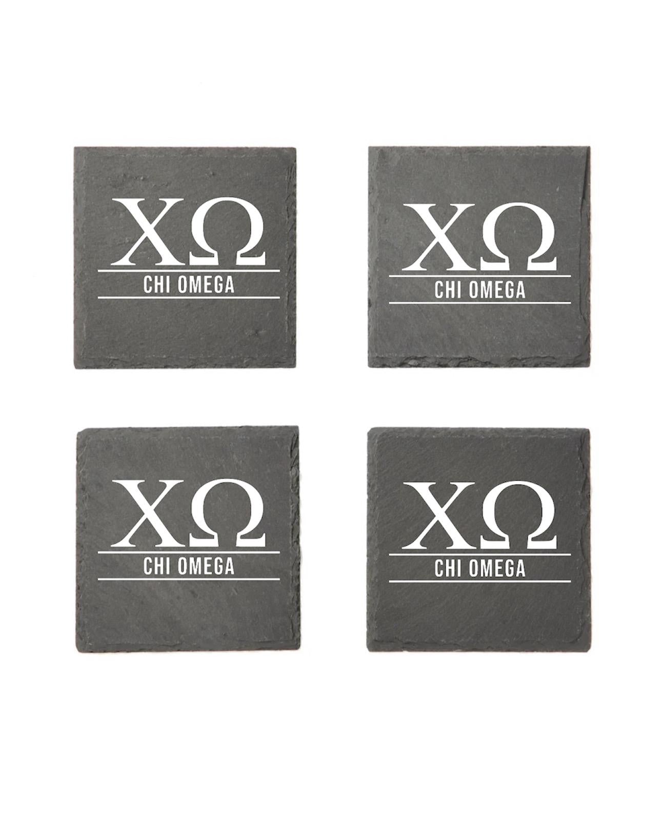 Chi Omega Slate Coasters (4)| Chi O Coasters| Custom Sorority Gifts| Greek Life Gifts| College Gifts| Officially Licensed Accessories