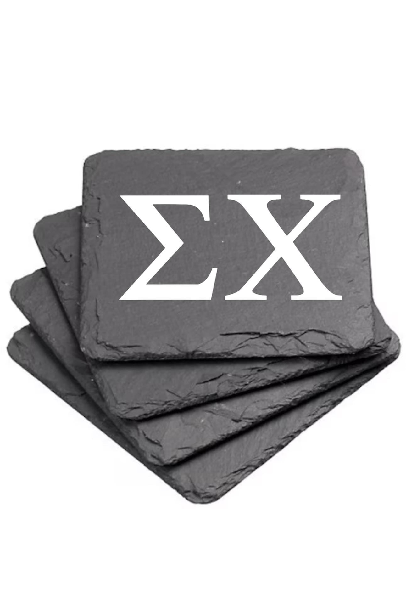 Sigma Chi Slate Coasters (4) | Sigma Chi Coasters| Custom Fraternity Gifts| Greek Life Gift| College Gift| Officially Licensed Accessories