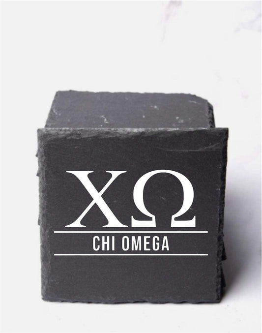 Chi Omega Slate Coasters (4)| Chi O Coasters| Custom Sorority Gifts| Greek Life Gifts| College Gifts| Officially Licensed Accessories