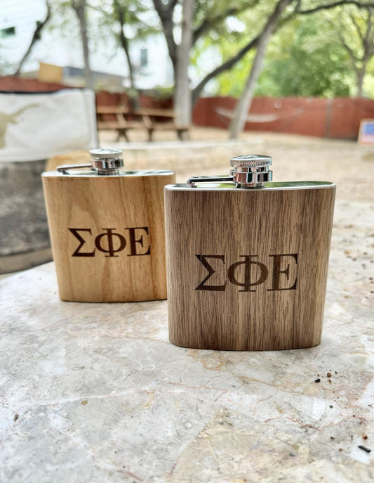 Custom Fraternity Wooden Flasks| Greek Life Flask| Fraternity Gifts| College Gift| Frat Formal Must Have| Officially Licensed Accessories