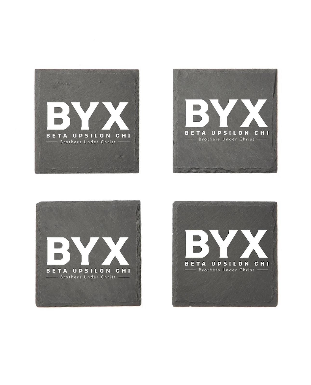 Beta Upsilon Chi Slate Coasters (4) | BYX Coasters| Custom Fraternity Gifts| Greek Life Gift| College Gift| Officially Licensed Accessories