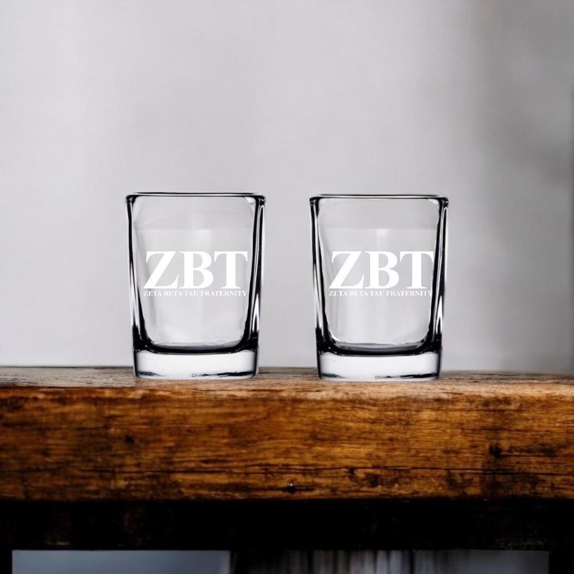 Custom Zeta Beta Tau (ZBT) Fraternity Shot Glasses| Greek Life 2 oz Glass | Fraternity Gifts|College Gifts| Officially Licensed Accessories