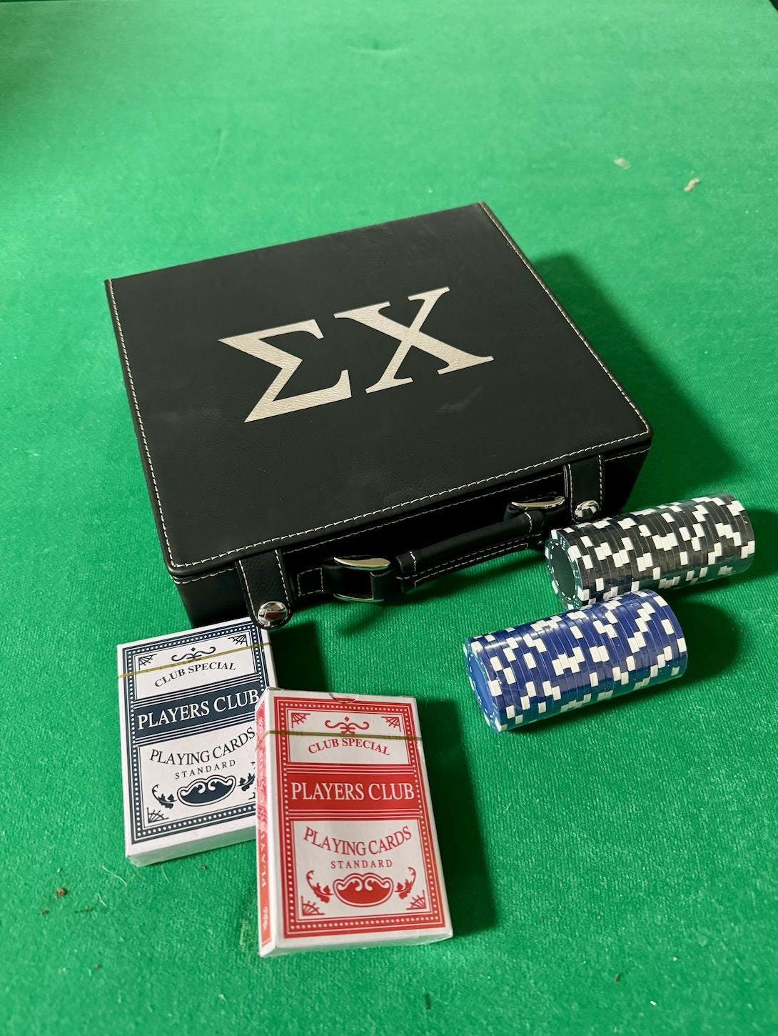 Custom Fraternity Leather Poker Set| Greek Life Poker Set| Fraternity Gift|College Gift| Cards, Chips, Dice| Officially Licensed Accessories