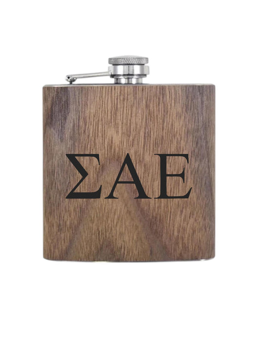 Custom Sigma Alpha Epsilon (SAE) Fraternity Wooden Flask| Greek Life| Fraternity Gifts| College| Frat Forma| Officially Licensed Accessories