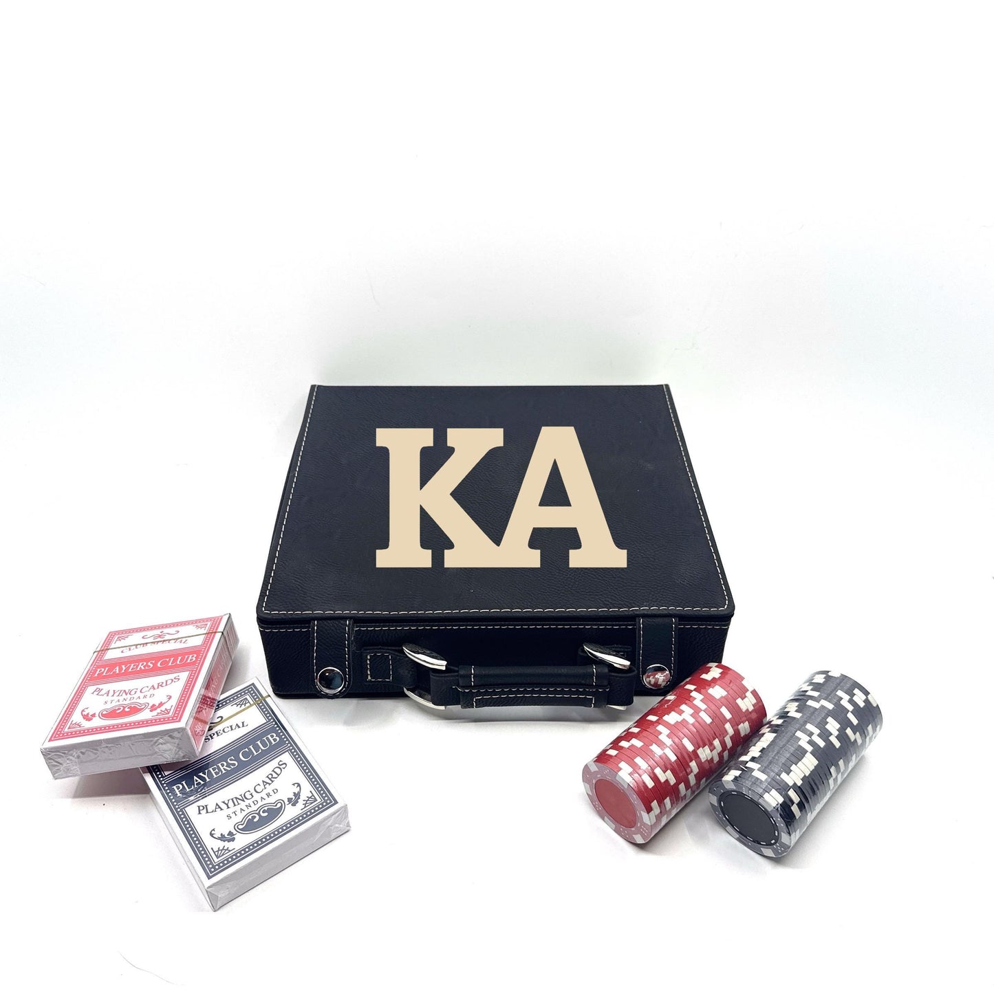 Kappa Alpha Order (KA) Fraternity Leather Poker Set| Greek| Fraternity & College Gifts| Cards, Chips, Dice| Officially Licensed Accessories