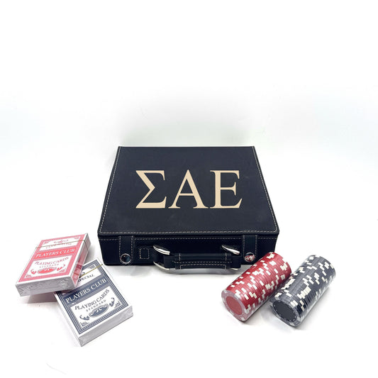 Sigma Alpha Epsilon (SAE) Fraternity Leather Poker Set| Fraternity & College Gifts| Cards, Chips, Dice| Officially Licensed Accessories