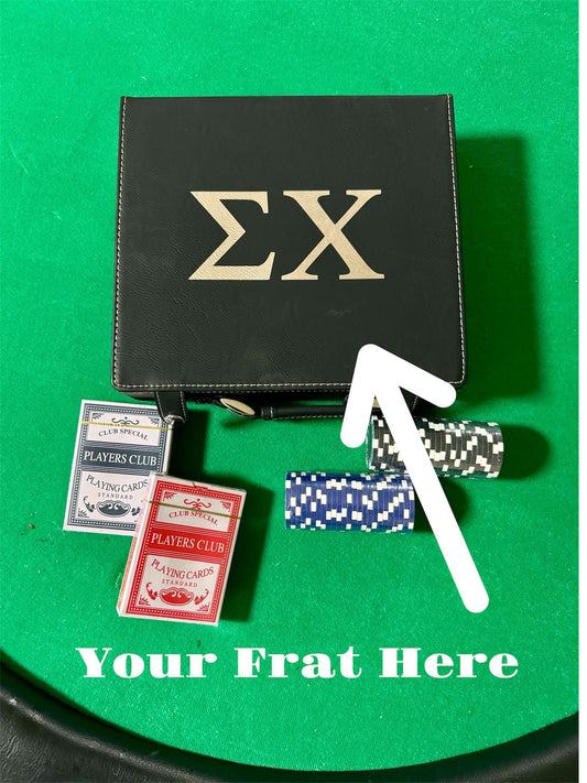 Custom Fraternity Leather Poker Set| Greek Life Poker Set| Fraternity Gift|College Gift| Cards, Chips, Dice| Officially Licensed Accessories