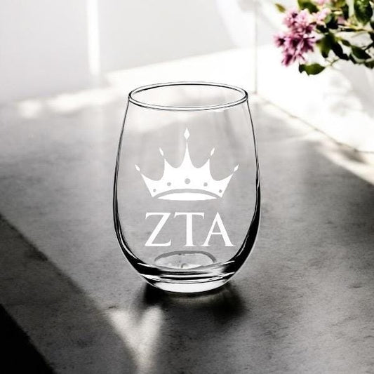 Custom Zeta Tau Alpha Sorority Wine Glasses| Greek Life 15 oz Glass | Sorority Gifts| Big Little Gifts| Officially Licensed Accessories