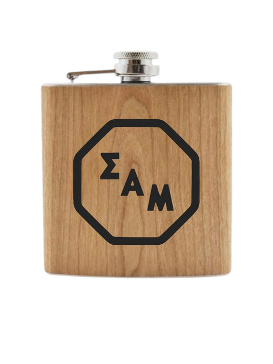 Custom Sigma Alpha Mu (Sammy) Fraternity Wooden Flask| Greek Life| Fraternity Gifts| College| Frat Forma| Officially Licensed Accessories