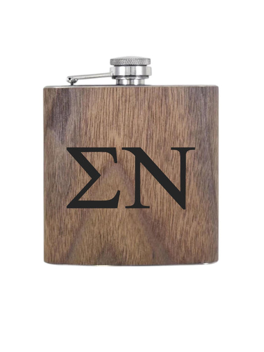 Custom Sigma Nu (Sig Nu) Fraternity Wooden Flask| Greek Life| Fraternity Gifts| College Flask| Frat Forma| Officially Licensed Accessories