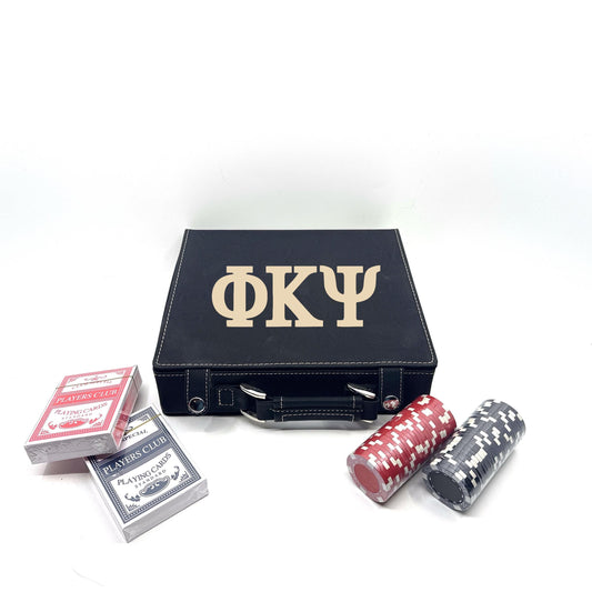 Phi Kappa Psi (Phi Psi) Fraternity Leather Poker Set| Greek| Fraternity & College Gifts| Cards, Chips, Dice| Officially Licensed Accessories