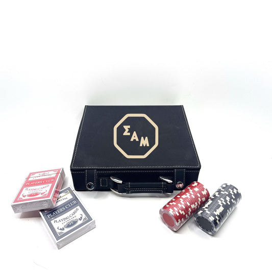 Sigma Alpha Mu (Sammy) Fraternity Leather Poker Set| Greek| Fraternity & College Gifts| Cards, Chips, Dice| Officially Licensed Accessories