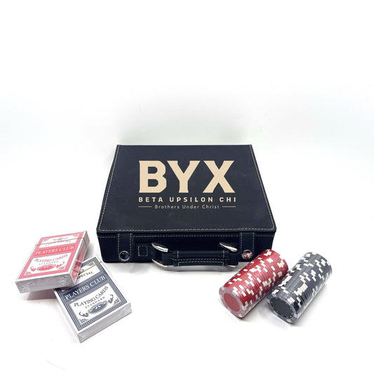 Beta Upsilon Chi (BYX) Fraternity Leather Poker Set| Greek| Fraternity & College Gifts| Cards, Chips, Dice| Officially Licensed Accessories