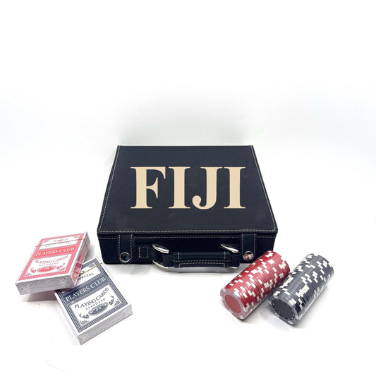 Fiji Fraternity Leather Poker Set| Greek Life Gifts| Fraternity & College Gifts| Cards, Chips, Dice| Officially Licensed Accessories