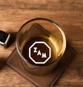 Custom Sigma Alpha Mu (Sammy) whiskey glass with engraved Greek letters, perfect for fraternity events, Big/Little reveals, alumni gatherings, and Greek life celebrations. A premium, lasting gift.