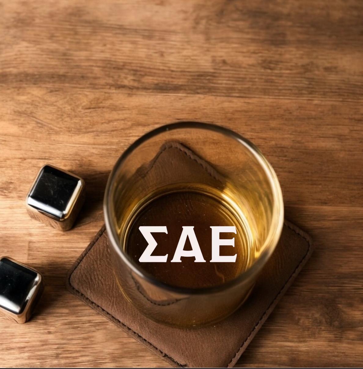 Officially licensed SAE glass, Sigma Alpha Epsilon fraternity merchandise, personalized whiskey glass, Greek fraternity glass, SAE custom gift, SAE fraternity memorabilia, Big/Little gifts, custom fraternity barware, SAE alumni gift, SAE engraved glass.