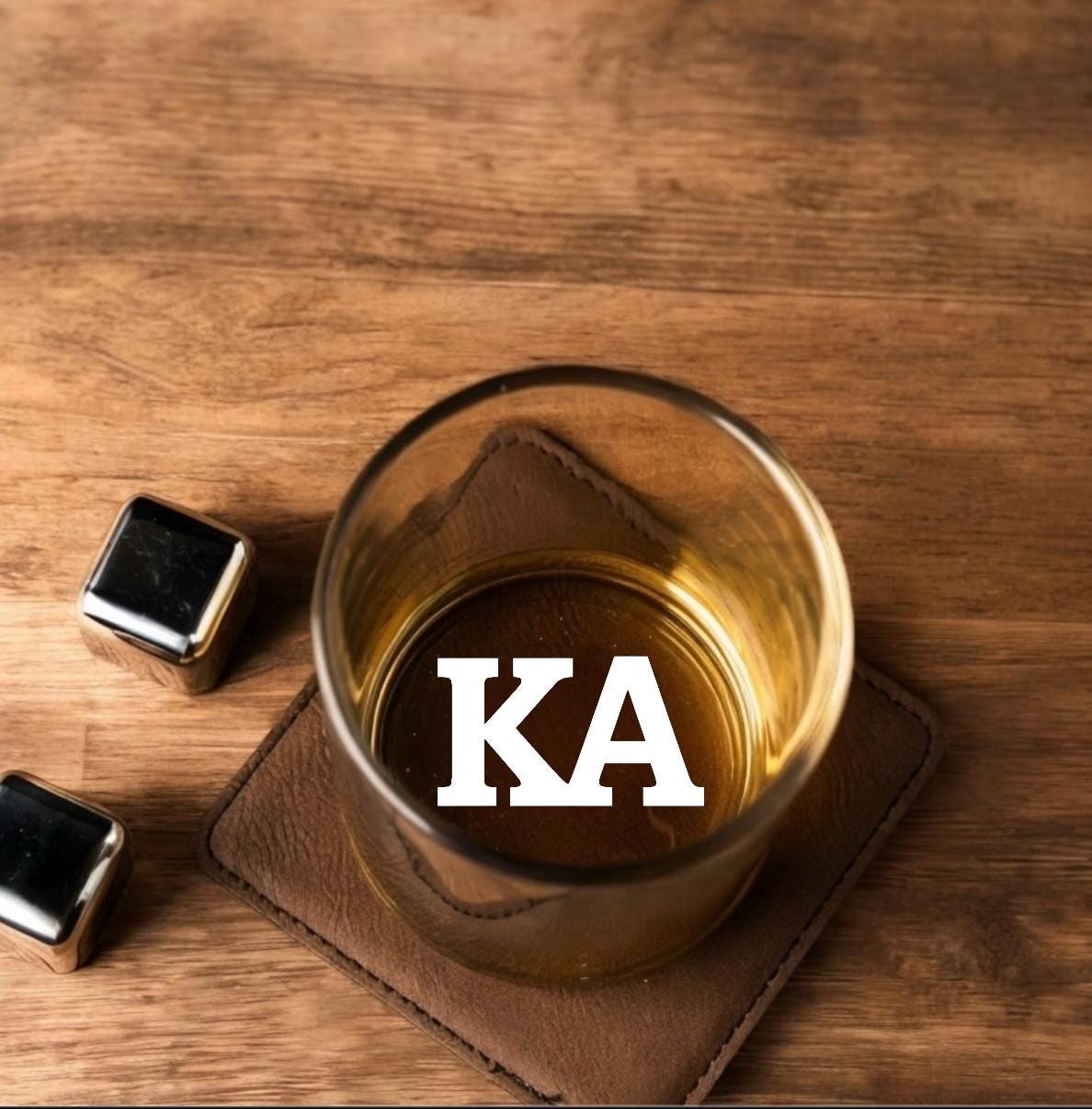 Laser-engraved Kappa Alpha Order (KA) whiskey glass, showcasing the fraternity’s Greek letters. Perfect for enjoying whiskey, bourbon, or scotch, and an excellent gift for fraternity brothers, alumni, and special events