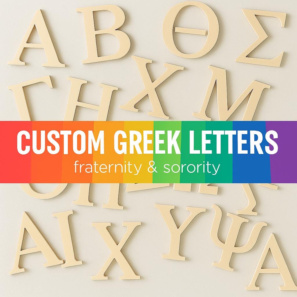 Custom Wooden Greek Letter Cutouts | Fraternity & Sorority Wall Decor | Personalized Greek Life Gift for Dorm, Chapter House, or Events